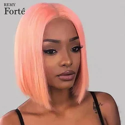 Pink Bob Short Cut Wigs Blonde Straight Lace Front Human Hair Wigs 180D Transparent Lace Pre Plucked Brazilian Bob Lace Wigs