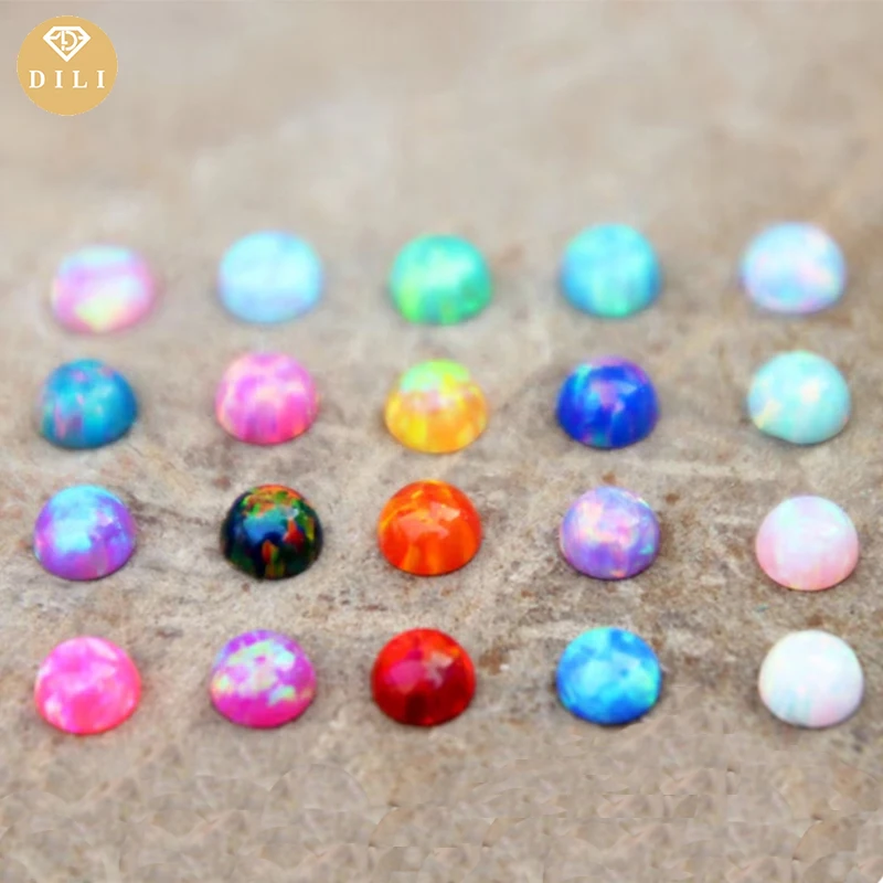 Gemas redondas de ópalo de fuego para anillos, pendientes, collares y colgantes, cabujones de 1,5-8mm de OP11-OP20, parte posterior plana, mezcla de colores