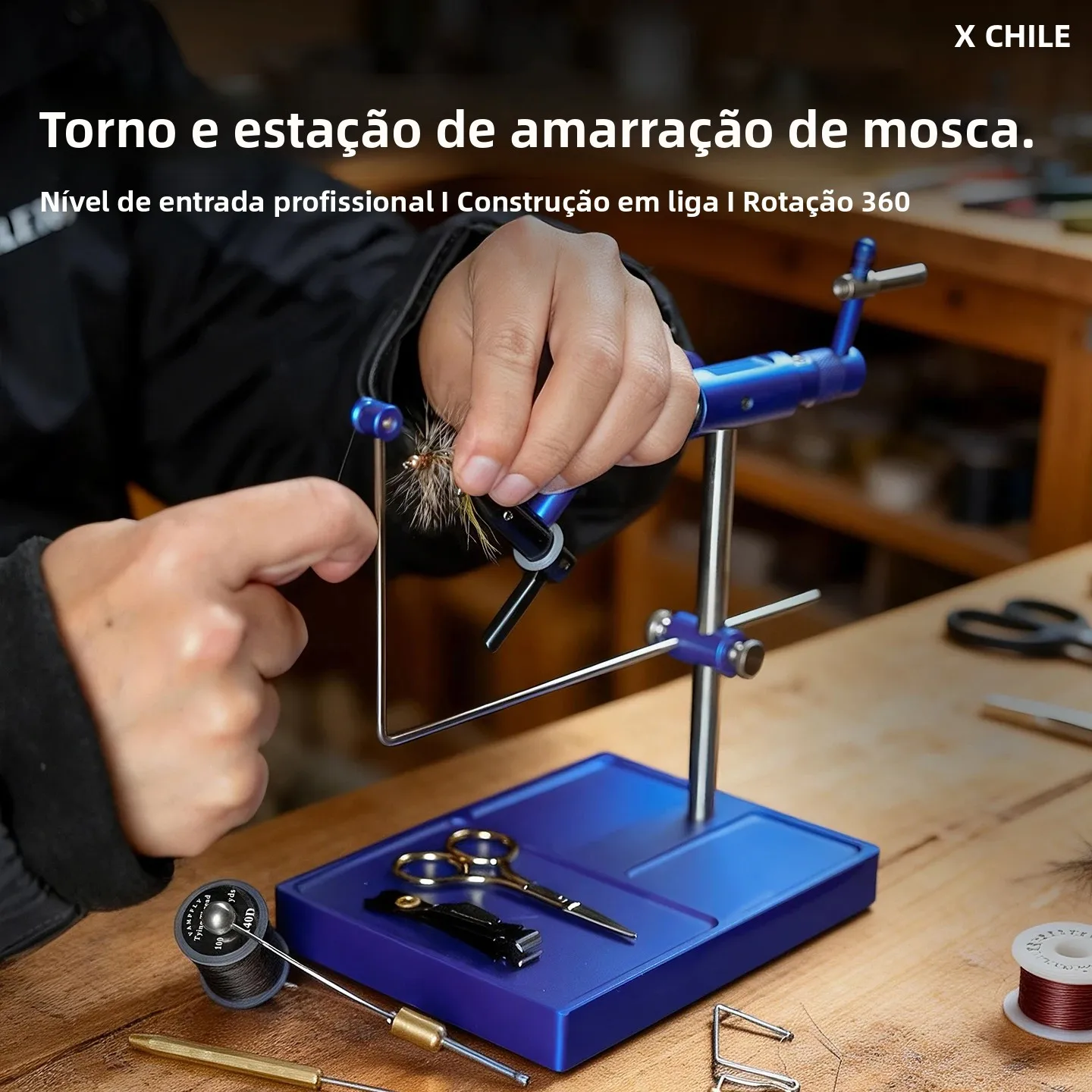 CHILENT Morsa de Pesca Rotativa 360 Graus em Liga de Alumínio, Kit Combinado de Ferramentas para Montagem de Iscas e Pesca, Morsa de Bancada Rotativa Ajustável