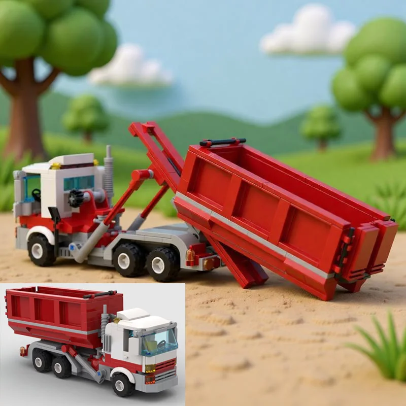 348pcs Transport Truck MOC Building Blocks Set 94056 Red Garbage Truck Assembled Educational Car Model Bricks Toy Holiday Gifts