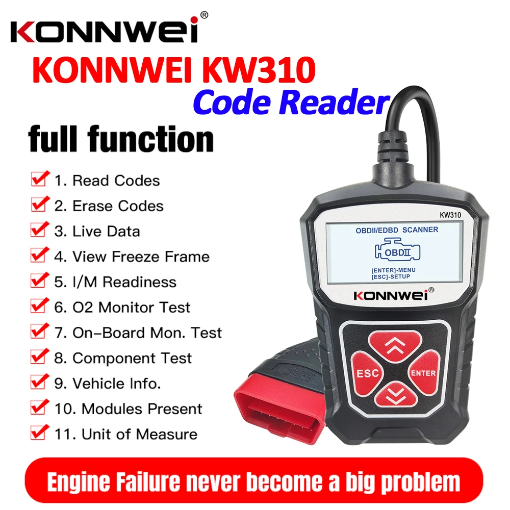 KONNWEI KW310 Code Reader OBD2 Car Diagnostic Tool ODB2 OBD 2 Automotive Scanner with Russian Language Auto Tool PK ELM 327 V1.5