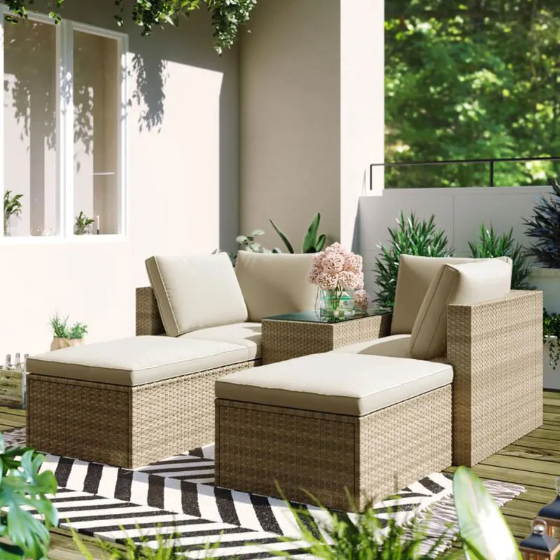 

Patio Furniture garden chair table Set 5-Piece Wicker Rattan Sectional Sofa Set Brown Beige Free combination placement