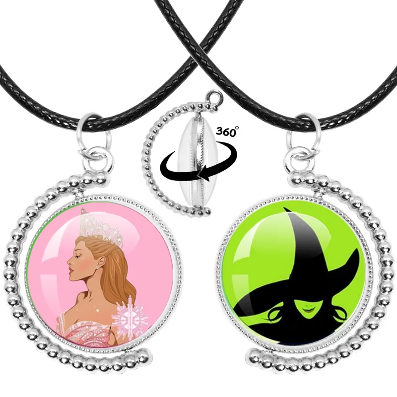 Movie Wicked Elphaba Linda Cosplay 25MM Double-sided Rotatable Necklace Glass Cabochon Pendant Accessories Prop Jewelry Gift