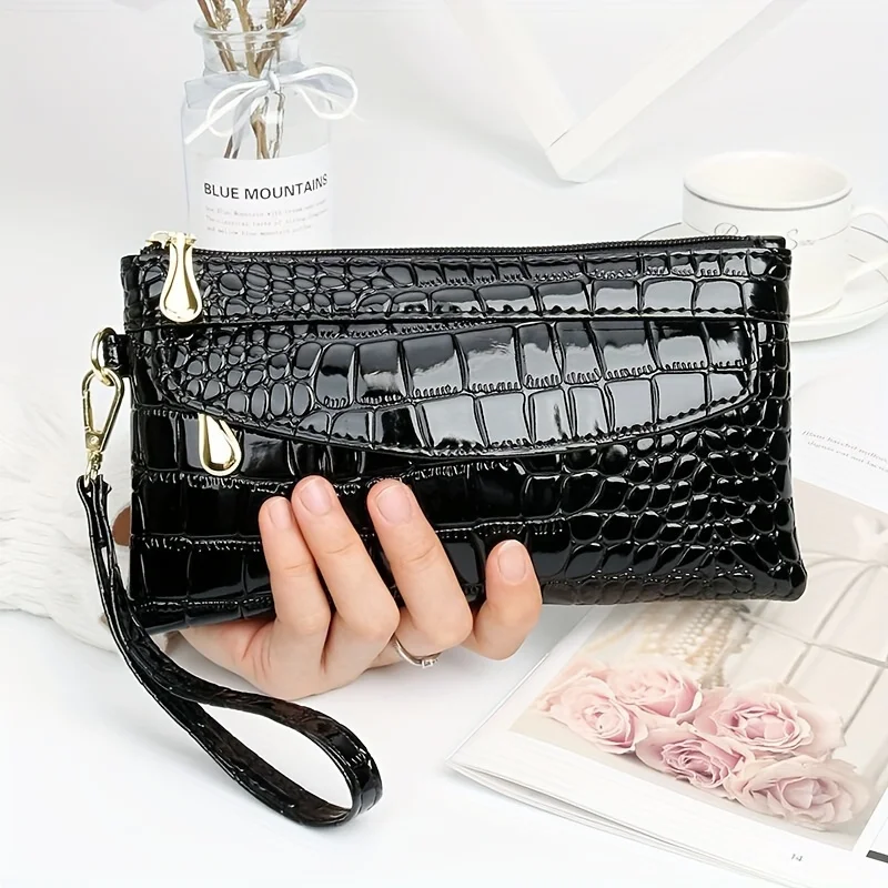 

[Long Shiny Wallet] Large Capacity Shiny Women's Long Wallet | Phone Bag, Coin Purse, Zip Clutch