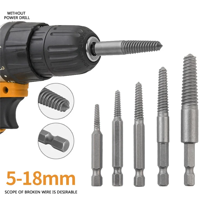 

A45M-6 Pcs Screw Extractor Center Drill Bits Guide Set Broken Damaged Bolt Remover Hex Shank And Spanner For Broken Hand Tool