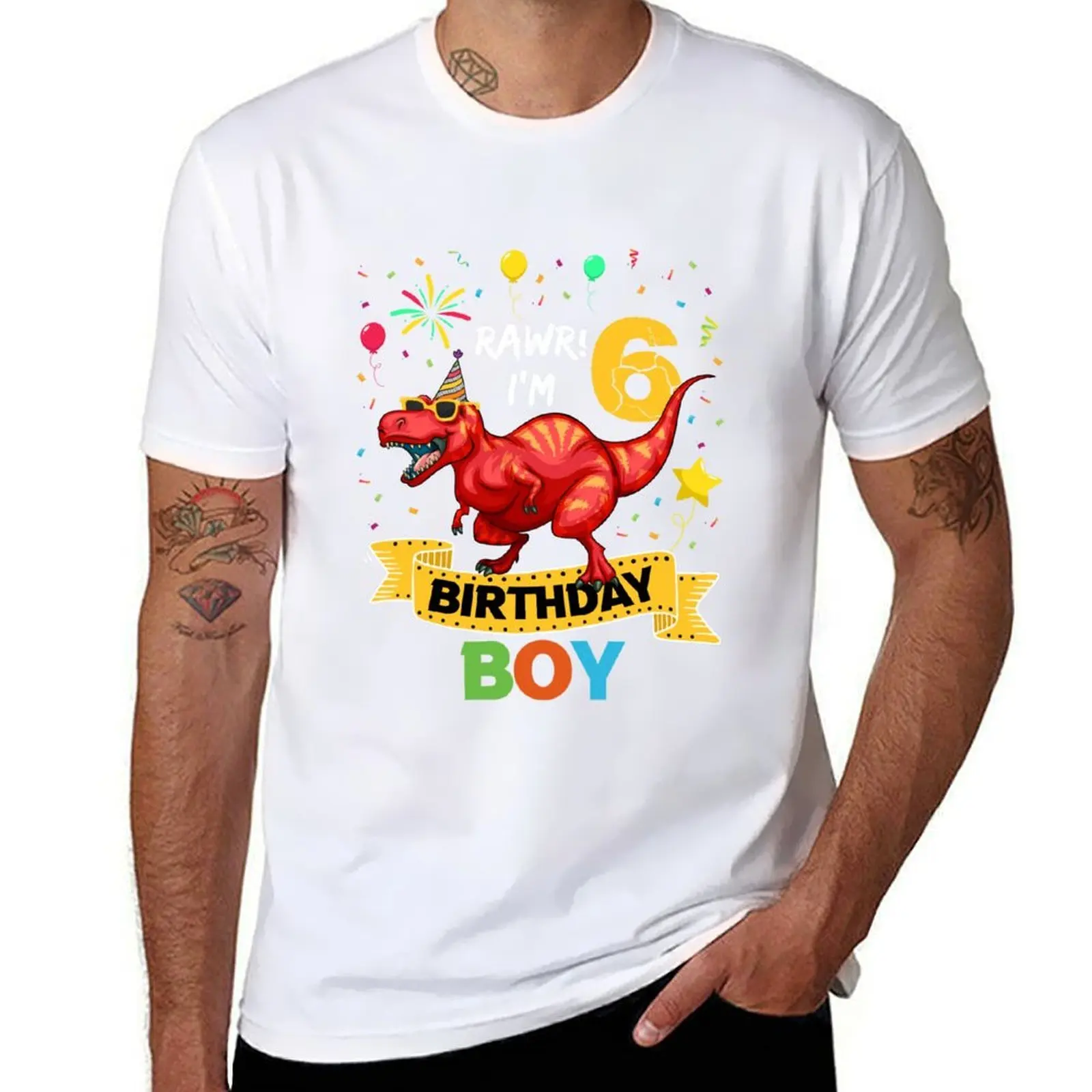 

Rawr Dinosaur Birthday Boy 6 Year Old T-Shirt t shirts for man slim fit men t shirt cotton 100% T-Shirt