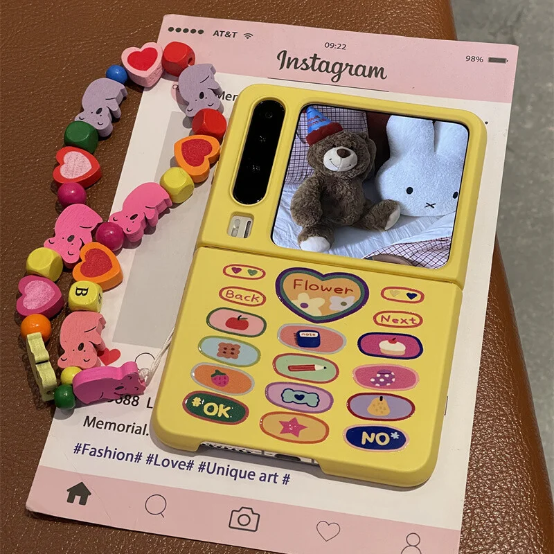 

Funny Telephone Style Flip Case For Samsung Z Flip6 5 4 Oppo N2 N3flip / Xiaomi Mix Flip Cover Cute Fundas With Hand Chain