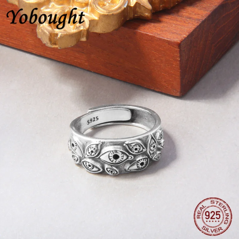 

s925Pure Silver Abyss Gaze Ring Unisex Personality Retro Vintage Adjustable Open Adjustable Thousand Eyes Magic Ringins