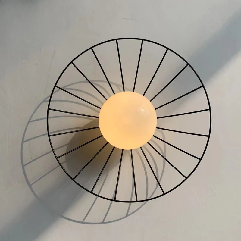 personality round glass decorative straw hat wall lamp