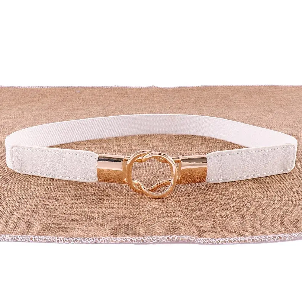 Fashion Small Gold Buckle Stretch Vintage Circle Buckle Waist Band Elastic Waistband Belt Elasticated