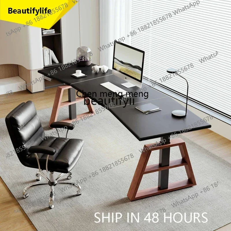 

2003 Curved light luxury leather lifting table, living room computer desk lifting intelligent learning table