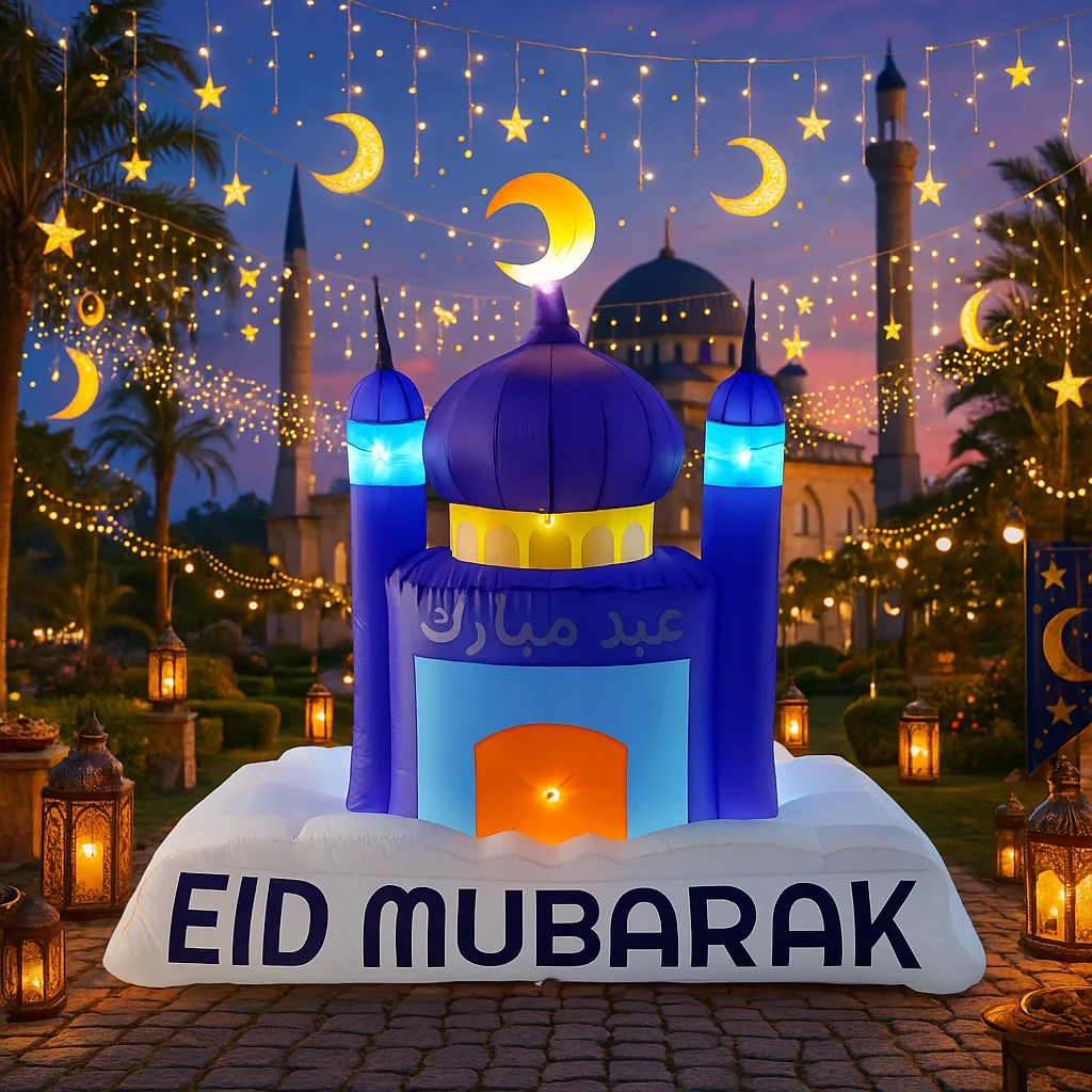 Juguete inflable de 2,1 M/6,8 pies, Festival musulmán de Ramadán, decoración DIY, vacaciones, estilo Eid, Iglesia con adorno de luz LED, decoración de patio