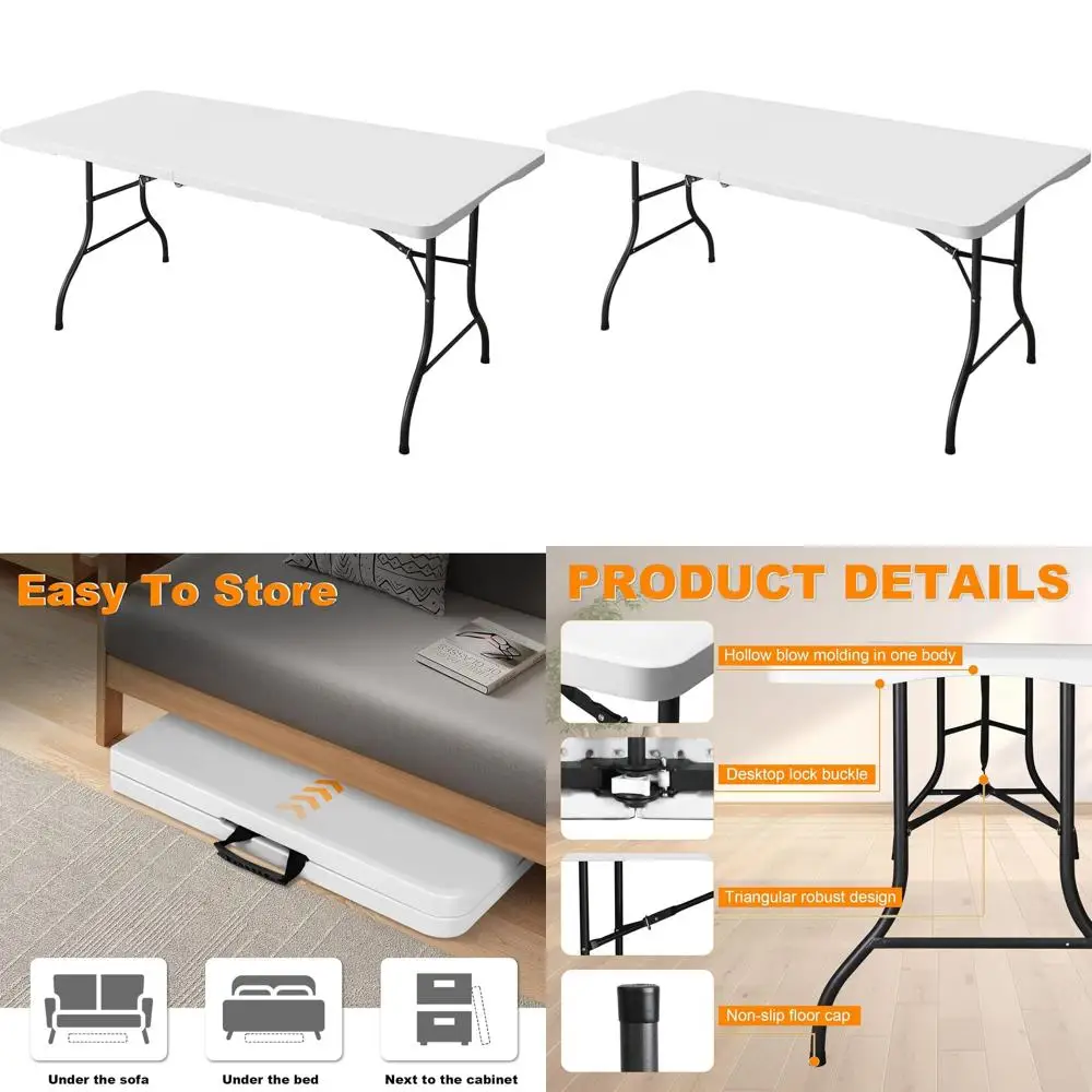 

Portable 6ft Heavy-Duty Plastic Folding Table for Indoor, Outdoor, Camping, Picnics, and Parties, White