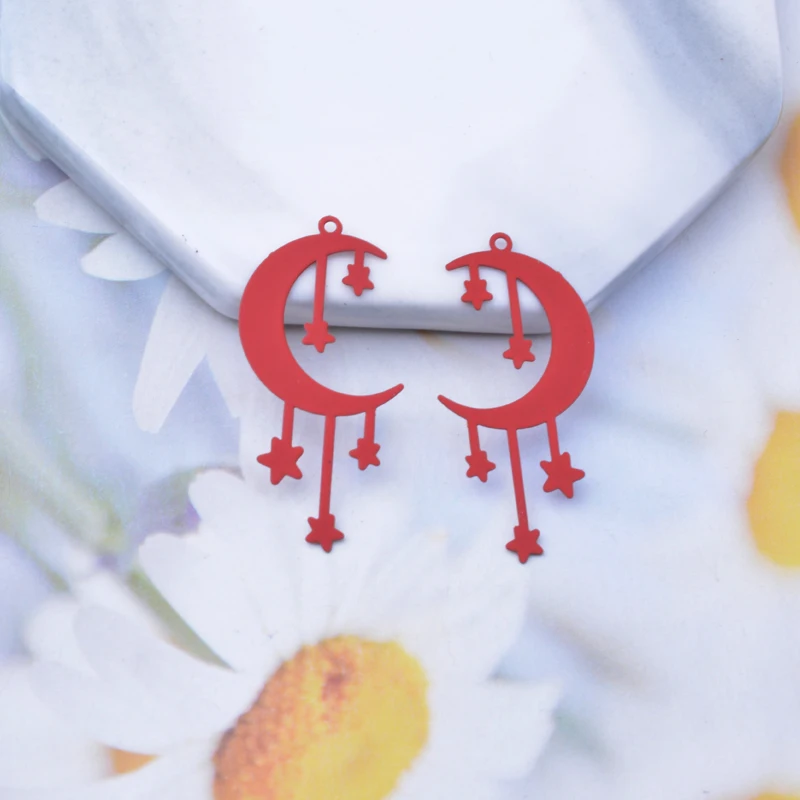30 Stück AD3483 33*24mm Filigrane Mond- und Sternanhänger aus Metall-Messing, dünner Anhänger für DIY-Schmuckherstellung von Ohrringen – Detail 11