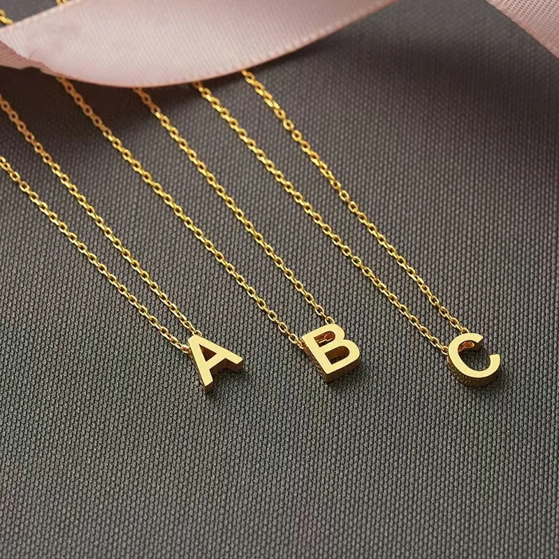 tainless steel Initial Necklace Gold Color Cut Letters Single Name Choker Necklace For Women Pendant Jewelry Gift dropshipping
