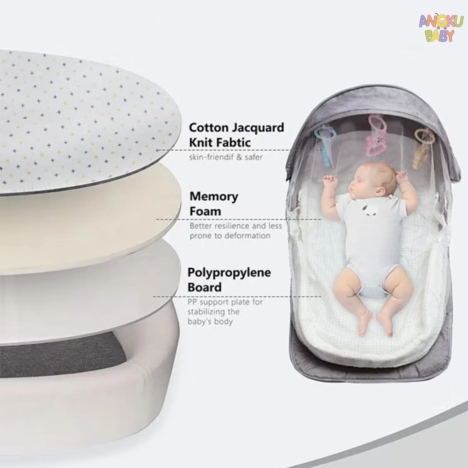 سرير أطفال محمول مع ناموسية حقيبة ظهر للسفر قابلة للطي روضة لحديثي الولادة 0-12 شهرًا سرير أطفال متعدد الوظائف مع ألعاب