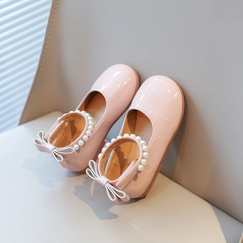 Children Casual Shoes for Girls Pearls Chic 2024 New Summer Elegant Princess Mary Jane Shoes Simple Platform Non-slip Kids Shoes