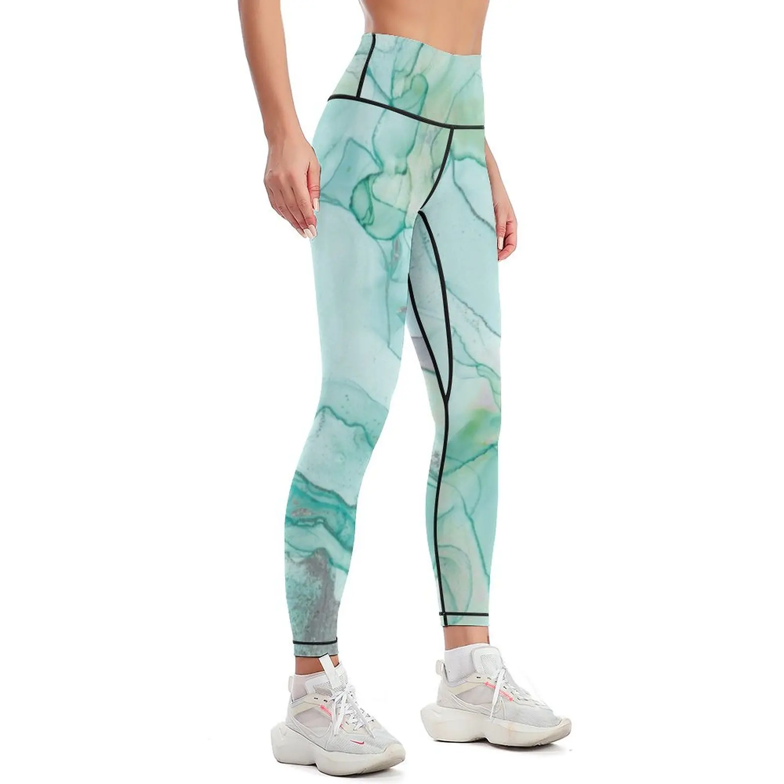 Alcohol Ink Abstract - Seafoam Leggings for girls Women's sports gym sportswear woman Womens Leggings