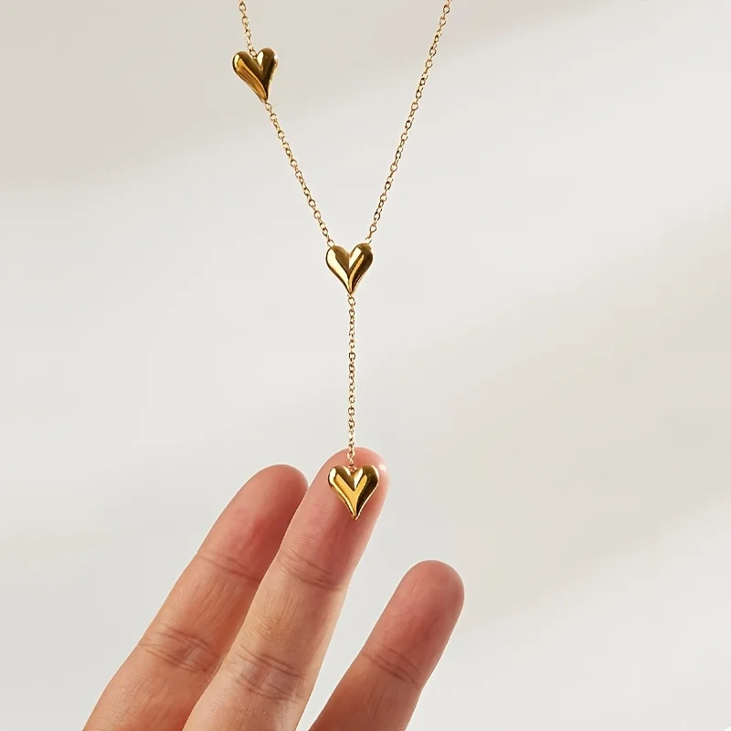 2PCS Heart Jewelry Set for Women, Minimalist Stainless Steel Necklace & Bracelet, Boho Vintage Style, Skin-Friendly Jewelry, Per