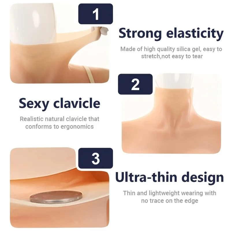 Natural Silicone Chest Board Suitable for Makeup Balls, Parties & Stage Props - C-G Cup Full Coverage Bust Form for Costumes