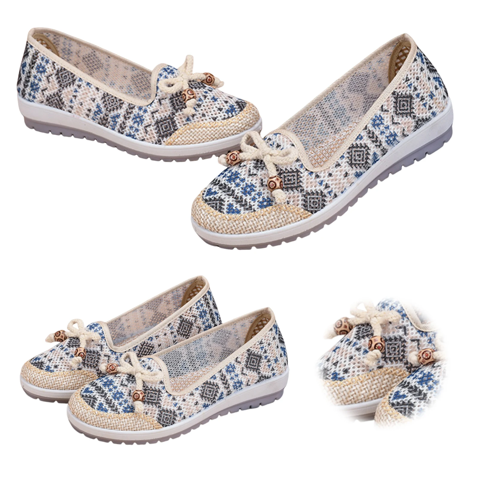 Casual Boat Shoes Embroidered Low Cut Mom Shoes Comfortable & Light-Weight SlipOn Loafers Ethnic Style Casual Footwear for Women