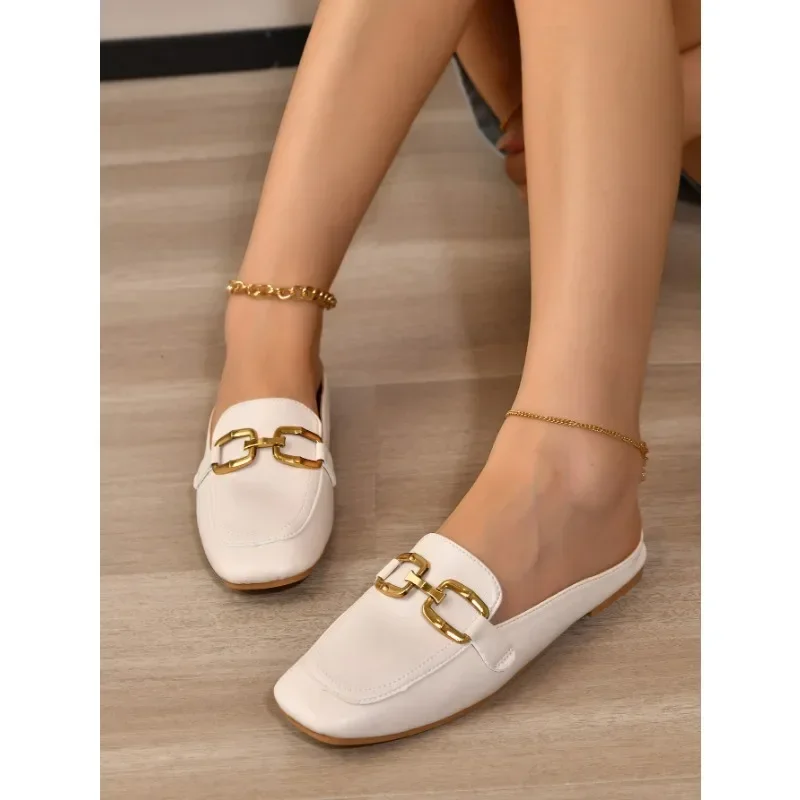 2024 New Women Shoes Ladies Flat Fashion Vintage British Leather Oxford Loafers Size 44 Comfy Casual Shallow Flats Gold logo