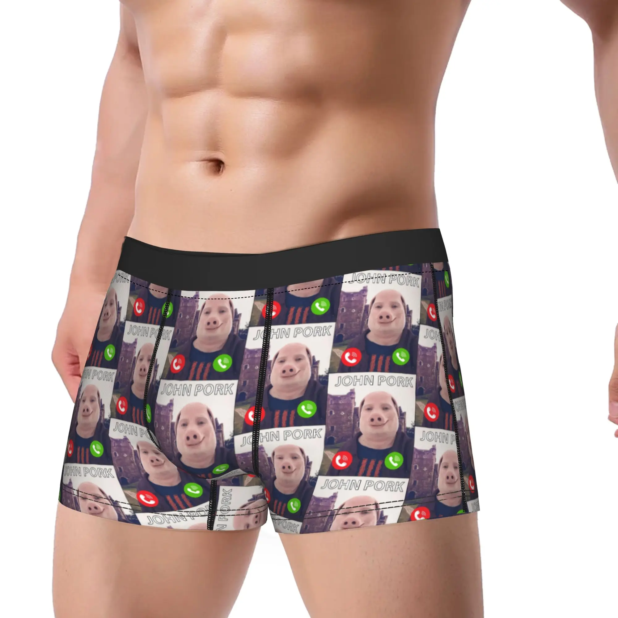 

JOHN PORK IS CALLING Men's Underwear Boxer Briefs Shorts Panties Novelty Polyester Underpants for Male M-XXL