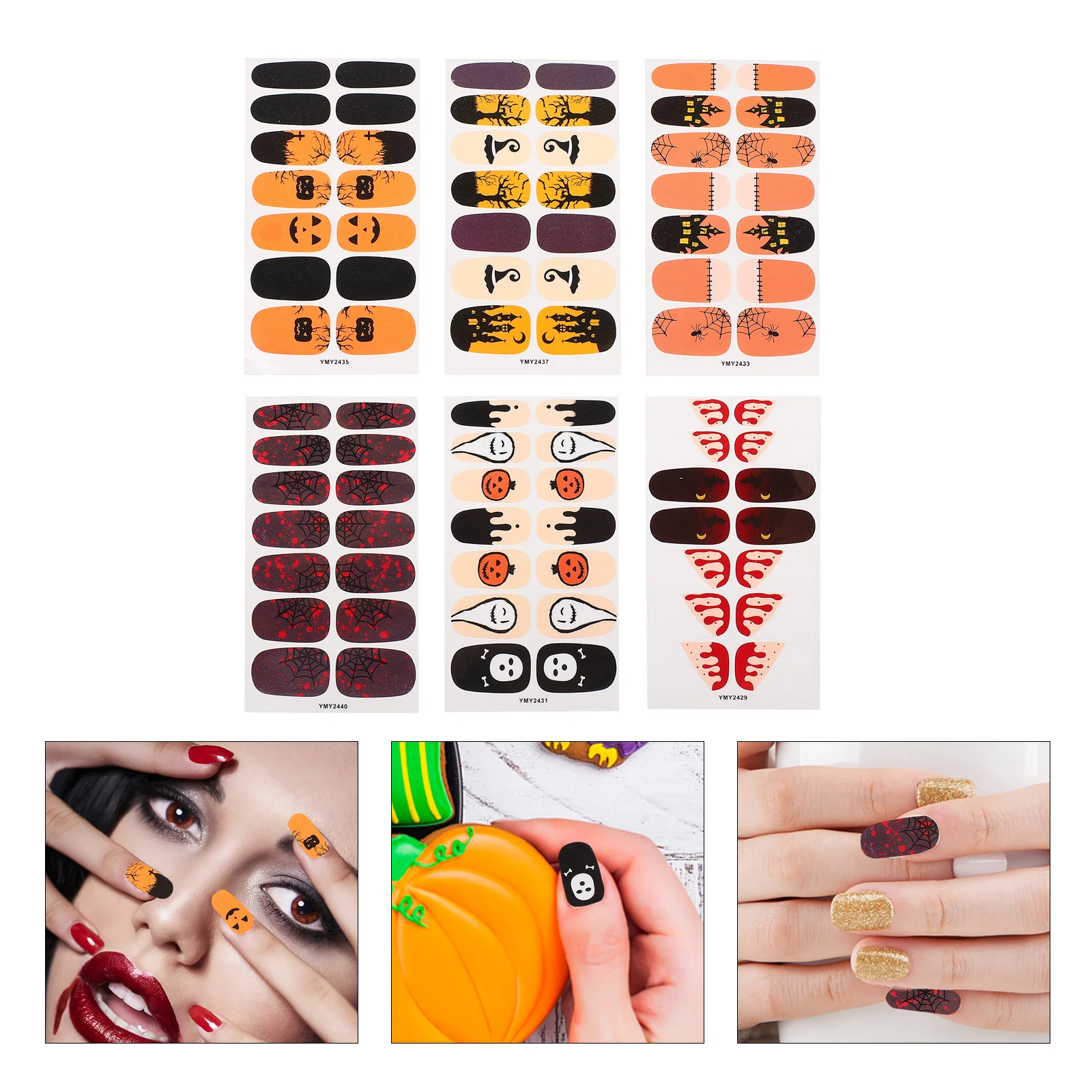 84 Pcs Halloween Nail Stickers Self Adhesive Decal Girl Manicure Decals DIY Creative Water Transfer Printing