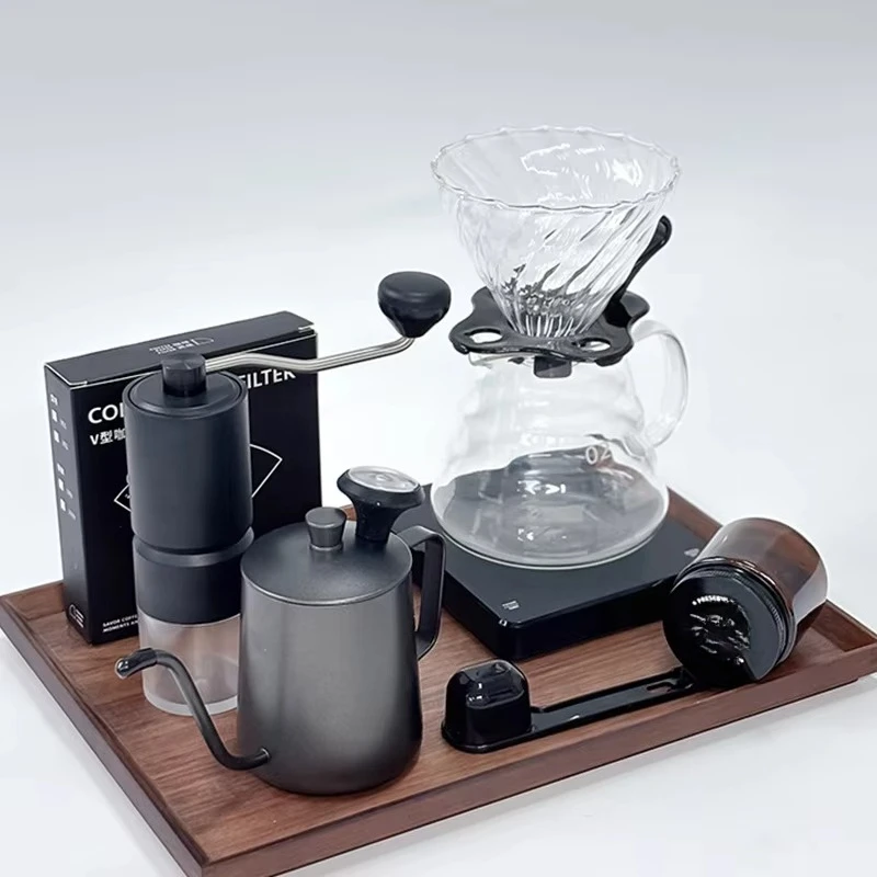 structure hand-brewed coffee pot set cover heat-resistant glass drip coffee funnel filter cup bean grinder household