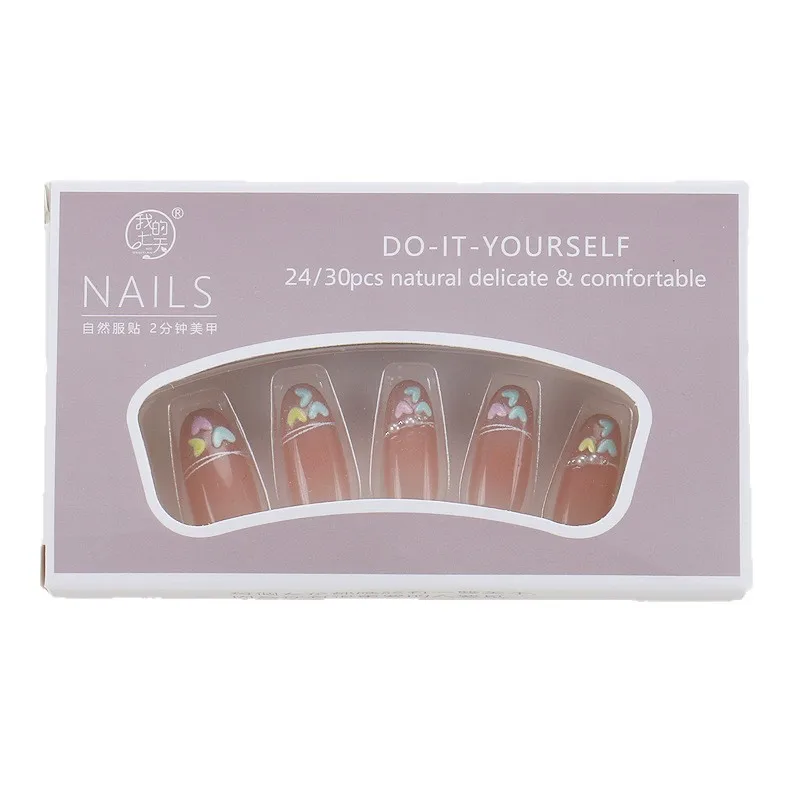 

Носите подушечки для ногтей, высококачественный маникюр ручной работы, французский жемчуг любви, сладкие и крутые накладные ногти.