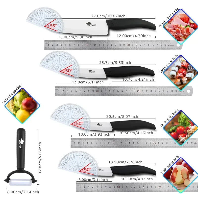 Ceramic Knife 3 4 5 6 inch Kitchen Knives with Peeler Serrated Bread Set Zirconia Black Blade Fruit Chef Knife Vege Cook Tool