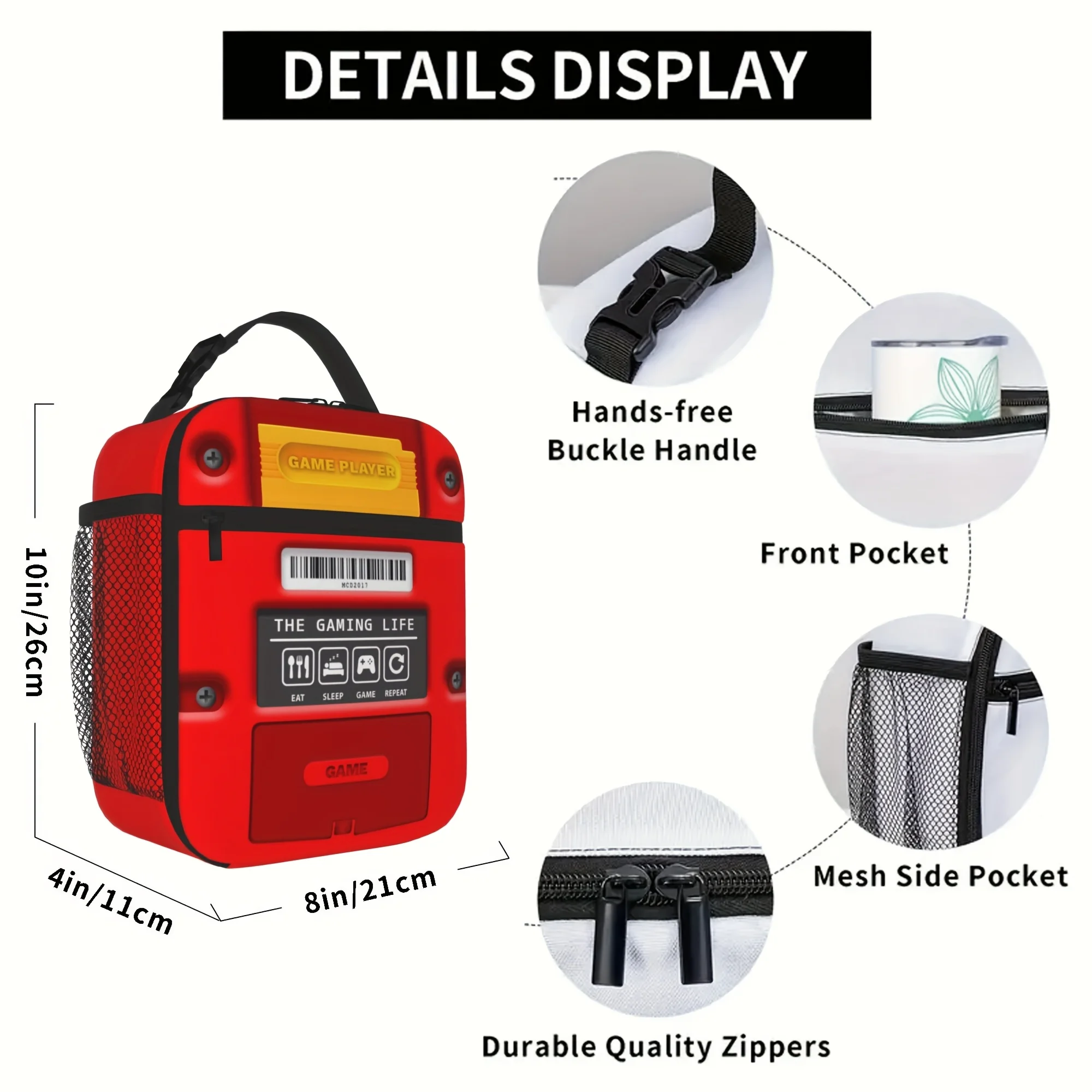 Gamer Lunch Box Lunch Bag for Women Men Non-food Contact Reusable Lunch Box Large Capacity Tote Bag for Work Picnic