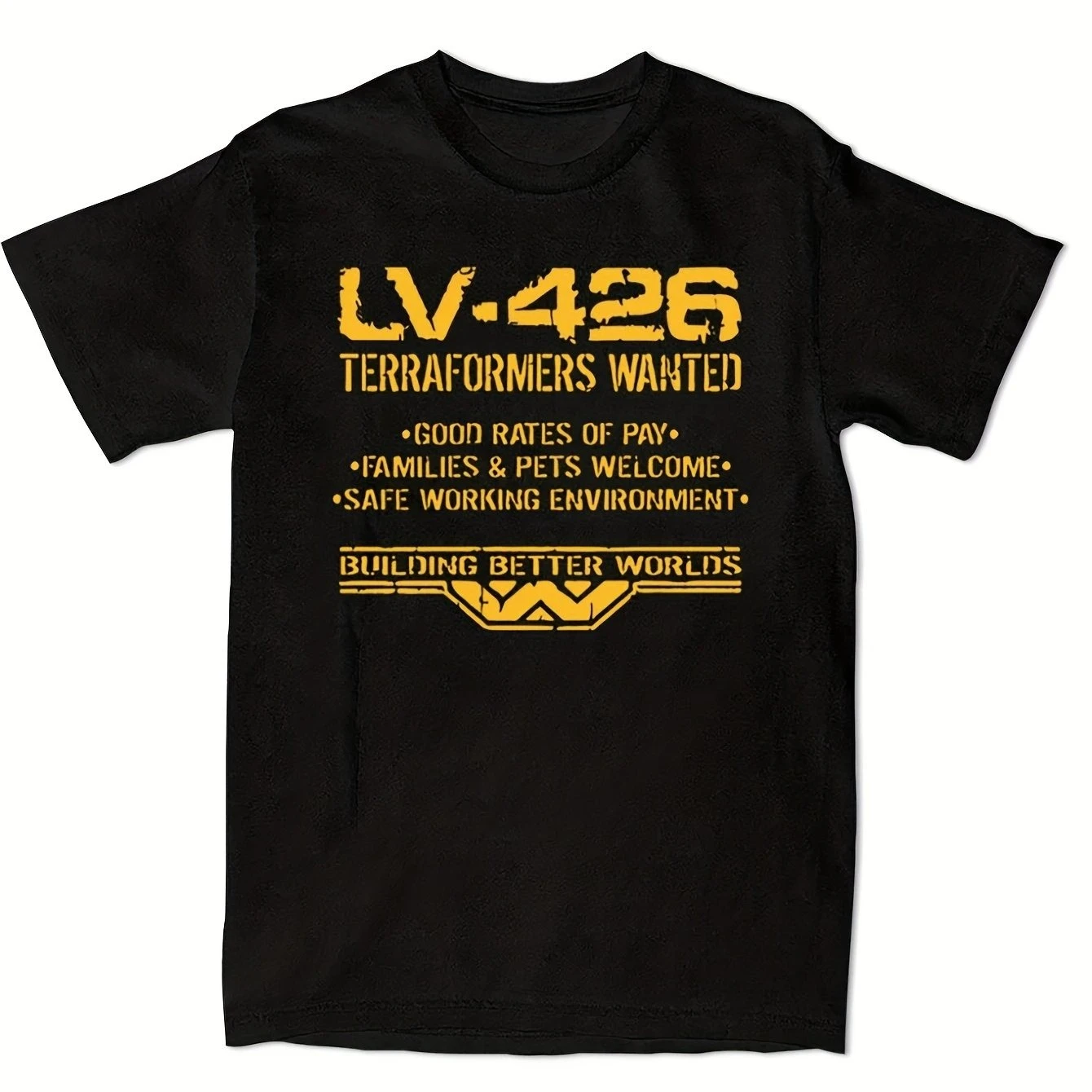تي شيرت LE LV426 Terraformers Wanted Aliens Prometheus جرافيك للرجال تي شيرت قطني أسود مع طباعة جريئة بأكمام قصيرة
