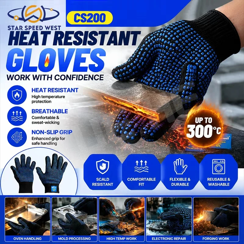 MECHANIC CS200 Heat Resistant Gloves Anti Scald Protective Work Gloves Non Slip Grip Breathable Cotton Lining For Solder Protect