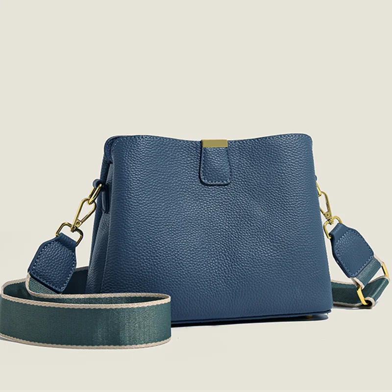 

Luxury Cow Leather Women Shoulder Crossbody Bag Fashion 3 Layer Ladies Small Bucket Handbag Genuine Leather Female Messenger Bag