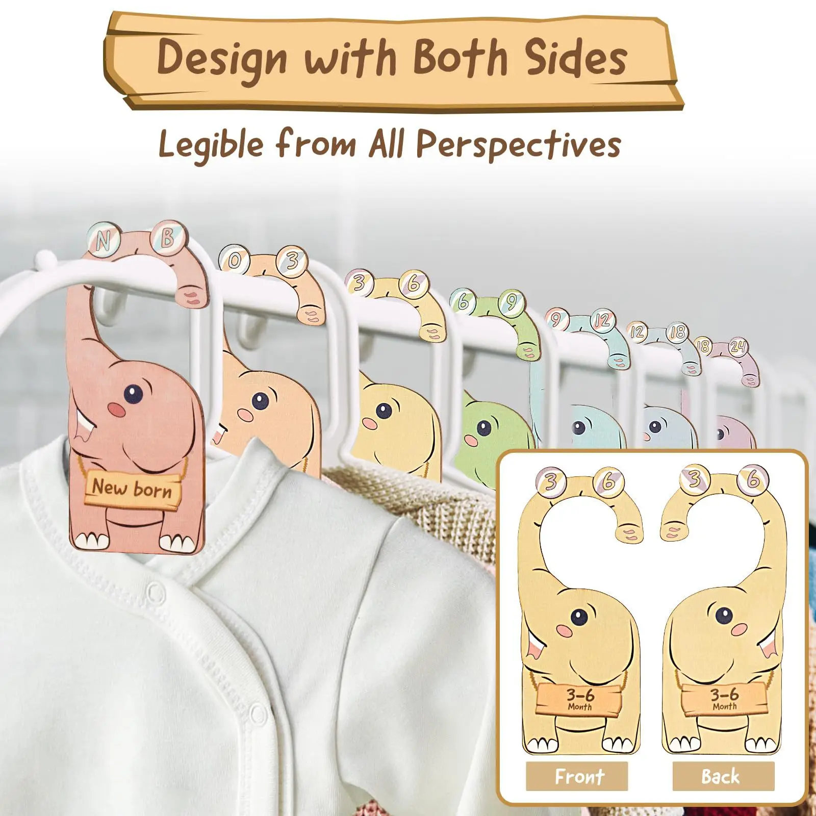 New 1 Set of 7 Baby Clothes Dividers Wooden Double Sided UV Printed Animal Printed Baby Closet Dividers