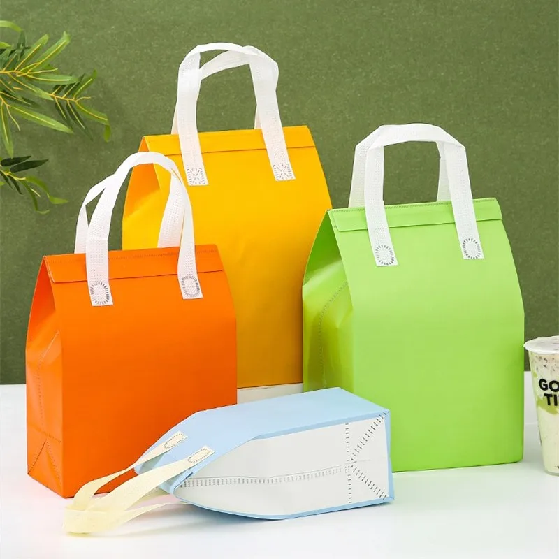 StoBag 10pcs Non-woven Tote Bags Fabric Insulation Food Cake Drinks Packaging Portable Keep Warm Cold Delivery Reusable Pouches