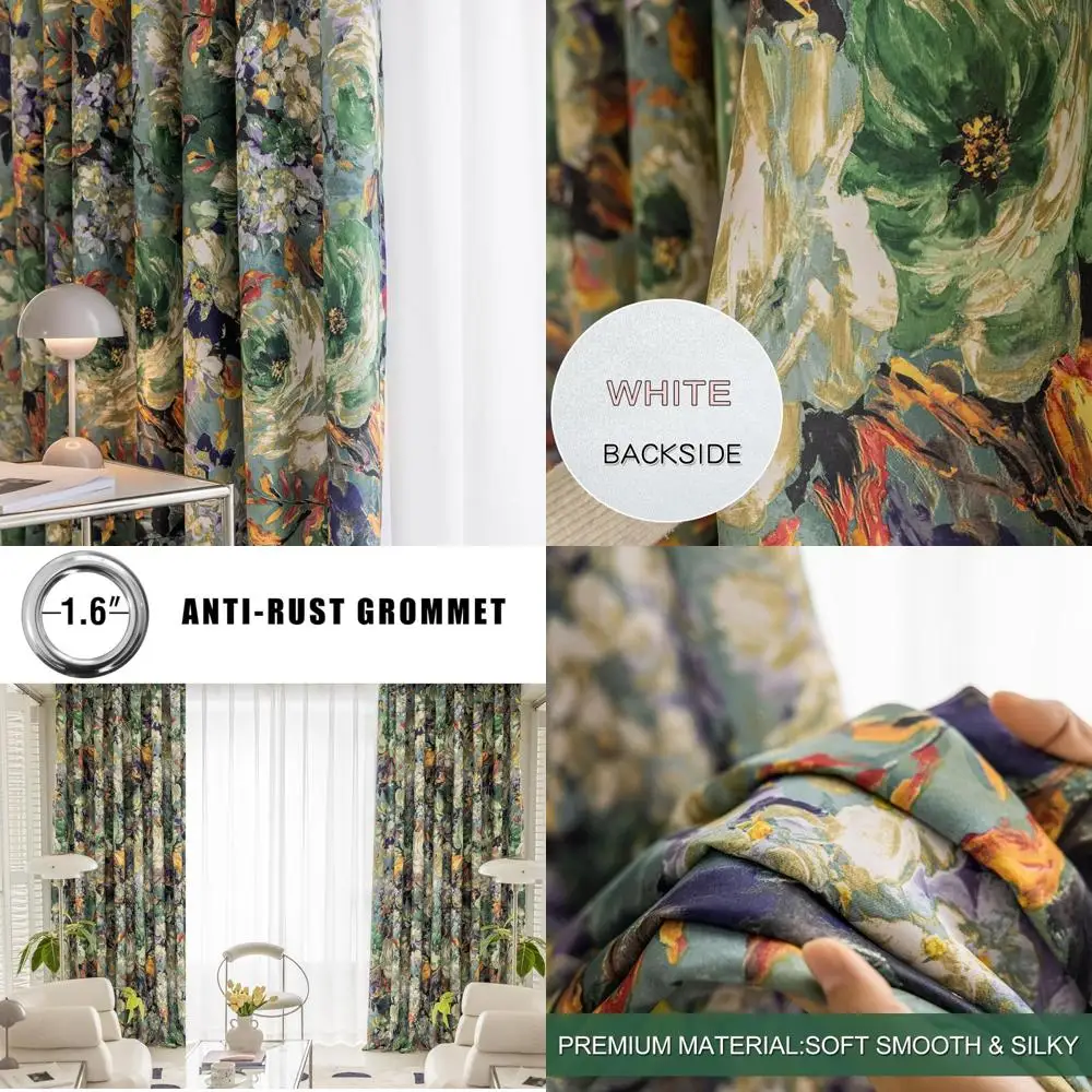 

Vintage Dark Green Floral Curtains: Blackout Drapes for Bedroom and Living Room, 84 Length