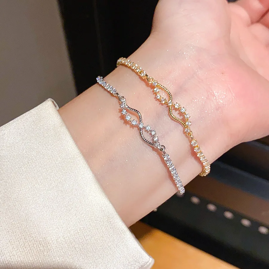 

Zircon Cross Pendant Adjustable Pull Cord Bracelet - Light Luxury Elegant Versatile Stylish Cuff for Women