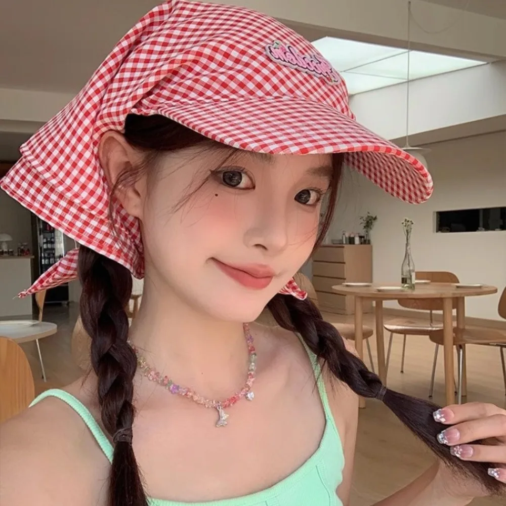 Cotton Korean Headscarf Baseball Hat Quick Drying Breathable Triangle Headscarf Baseball Cap Checkered Sweet