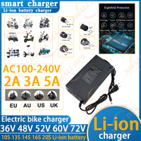 36V 48V 60V 72V Charger 2A 3A 5A 10S 13S 16S 20S Li-ion Battery Pack 42V 54.6V 67.2V 84V Ebike Intelligent Fast Charging EU Plug