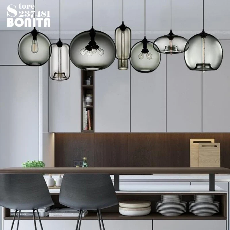 Northern Europe Simple Transparent Glass Hanging Lights Dining Room Colorful Goldfish Bowl Cord Pendant Lamp Edison Chanderlier
