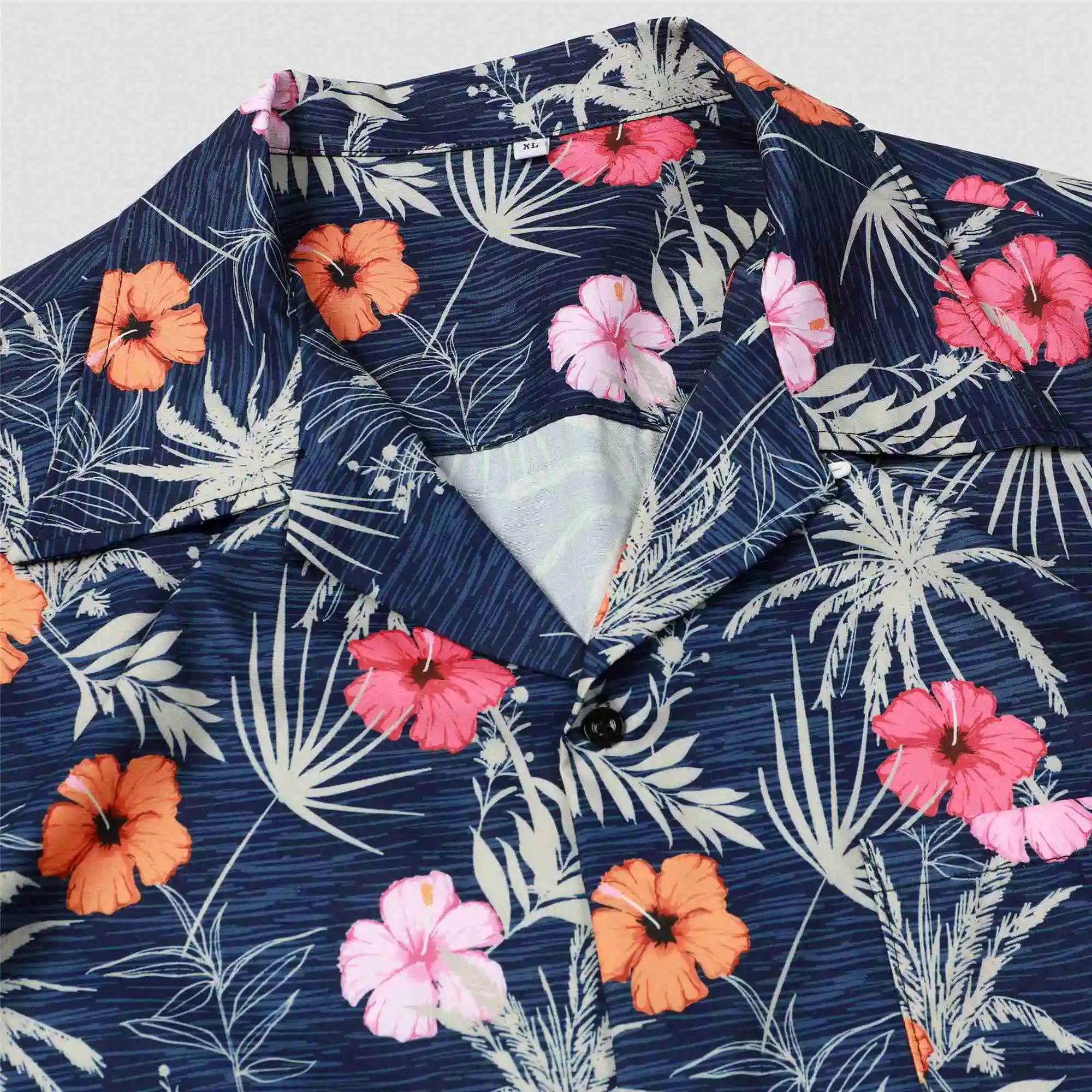 Tropical Leave And Flower Pattern Men\'s Short Sleeve Button Down Shirt With Chest Pocket, Men\'s Leisurewear For Summer Holiday