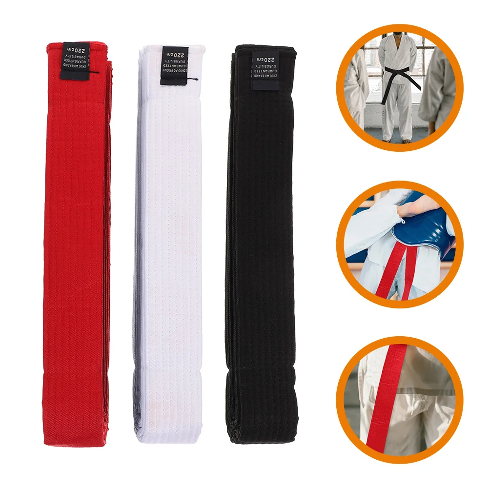 3 Pcs Men's Belt Taekwondo Cotton Waist Wrap Karate Costume Clothing Black Gift Kids Man