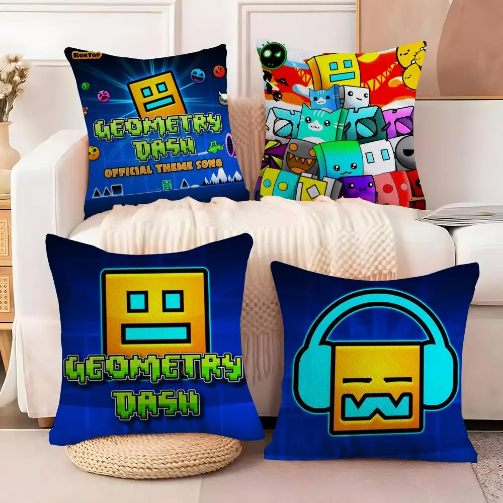 G-Geometry Dash V-Video Cushion Cover Soft Plush Fabric Double-Sided Printed Sofa Cushion Cover for All Seasons Home Decor Gift
