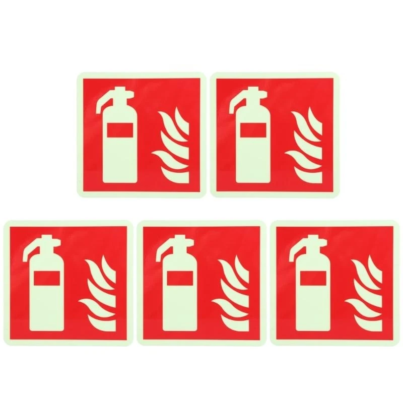 

Set of 5Pcs Extinguishers Signs Safety Sign Sticker Glow in Dark Durable Adhesive Waterproof Protected Label