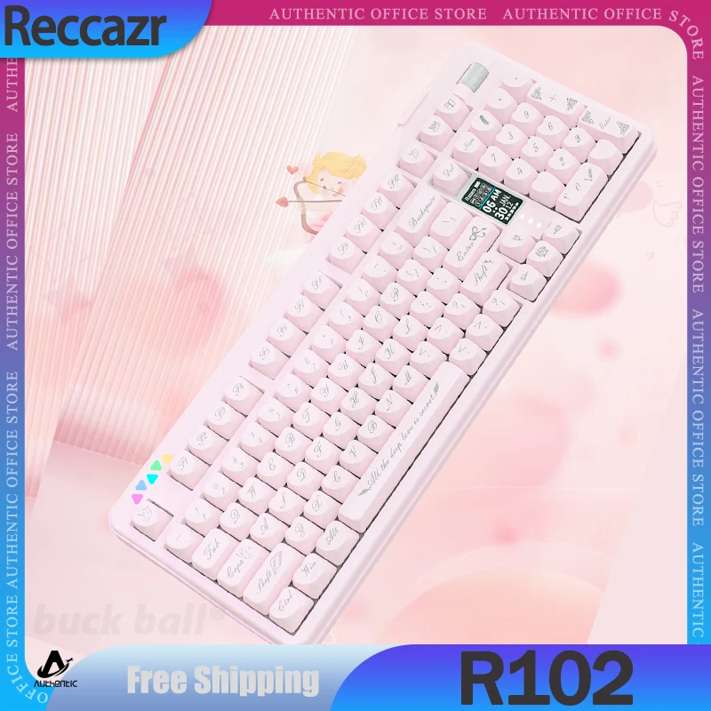 Reccazr R102 Mechanical Keyboard With Screen 3mode 2.4G Bluetooth Wireless Keyboard 102 Keys Hot Swap Custom Gamer Keyboard Gift