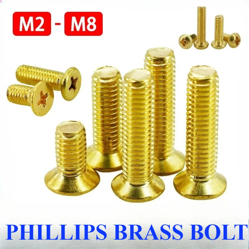 

M2 M2.5 M3 M4 M5 M6 M8 Brass Cross Head Phillips Bolt Metric Threaded Insert Screw Electrical Machine Screws Countersunk Bolts