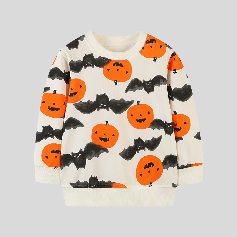 

Halloween Kids Sweatshirt Girls Pumpkin Bat Print 2-7Y Cute Festive Crew Neck Long Sleeve Toddler Party Outfit