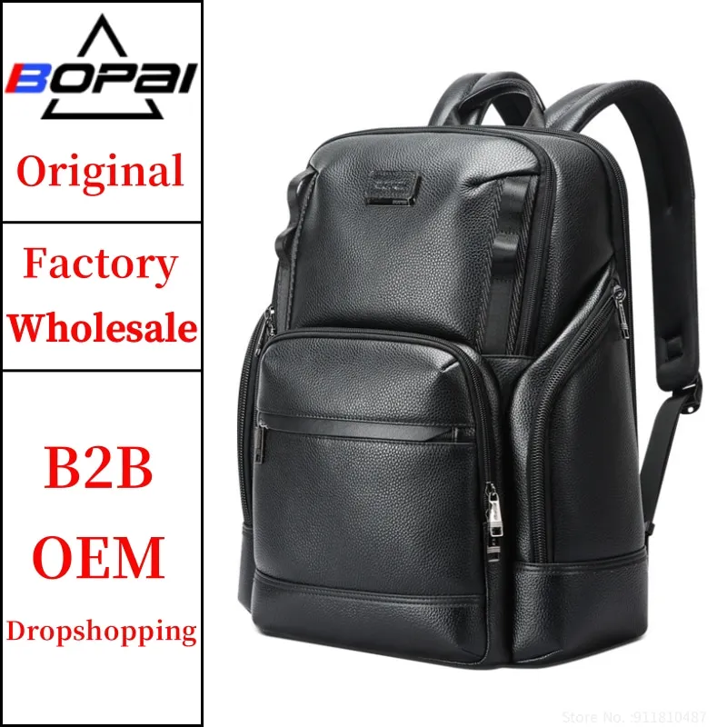 BOPAI Wholesale Custom Large Man Office Mochila Cuero Hombre 15.6 Inch Laptop Travel Luxury Real Back Pack Male Genuine Leather